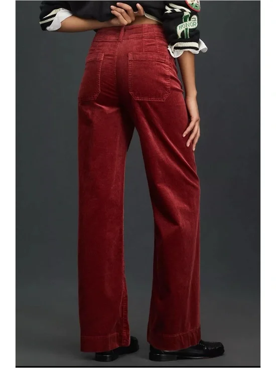 NWT Anthropologie The Colette Cord Full-Length Wide-Leg Pants 25 Red - Picture 13 of 14